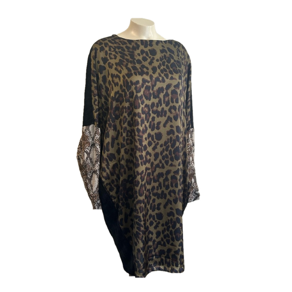 Alembika Shift leopard/ velvet back Dress MED NWT